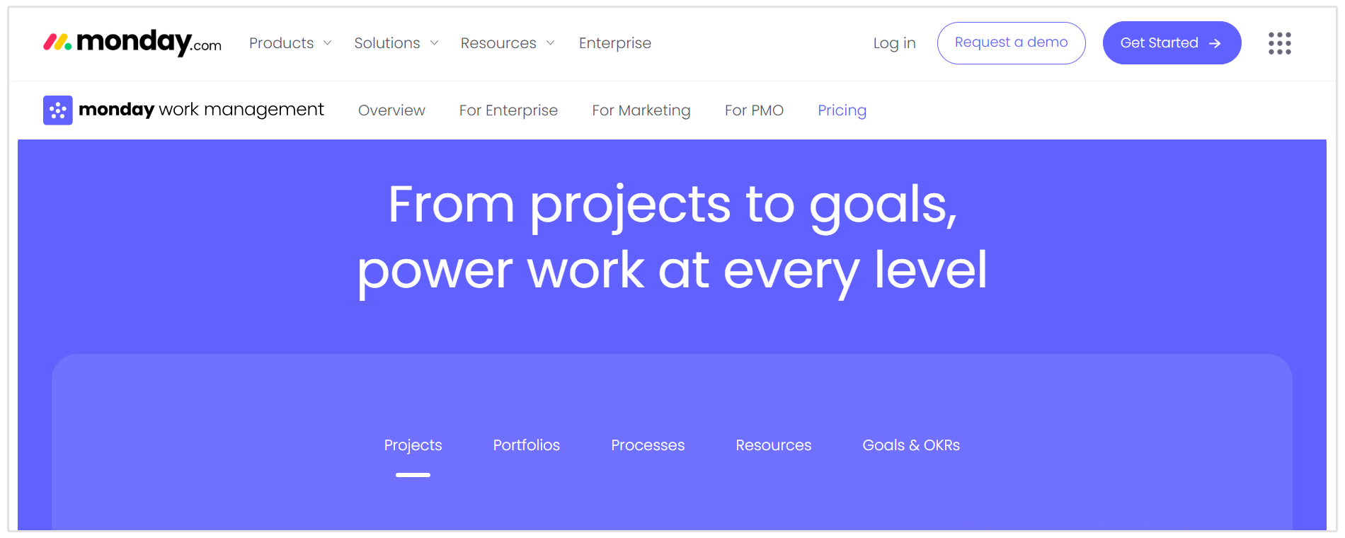 Monday.com proje yönetim özelliği sayfası